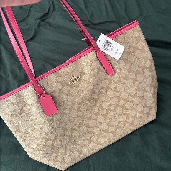 Coach Beige and Pink Signature Tote Bag - Picture 1 of 4